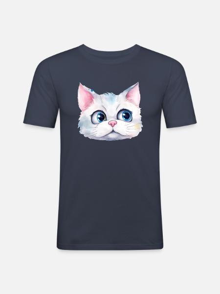 Katze Wasserfarben Zeichnung - Männer Slim Fit T-Shirt - Navy