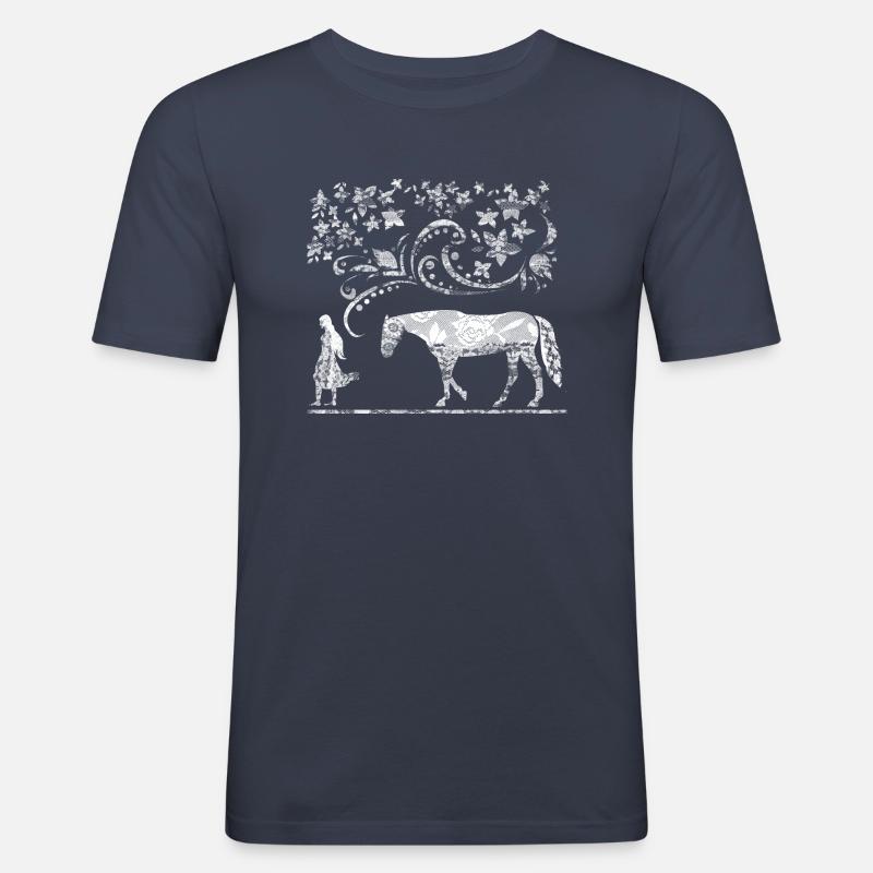 maedchen_und_pferd_weiss_spitze - Männer Slim Fit T-Shirt - Navy