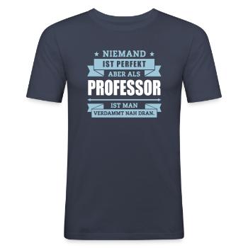 Funshirt Professor - Männer Slim Fit T-Shirt - Navy - Vorne - Nik (191cm)