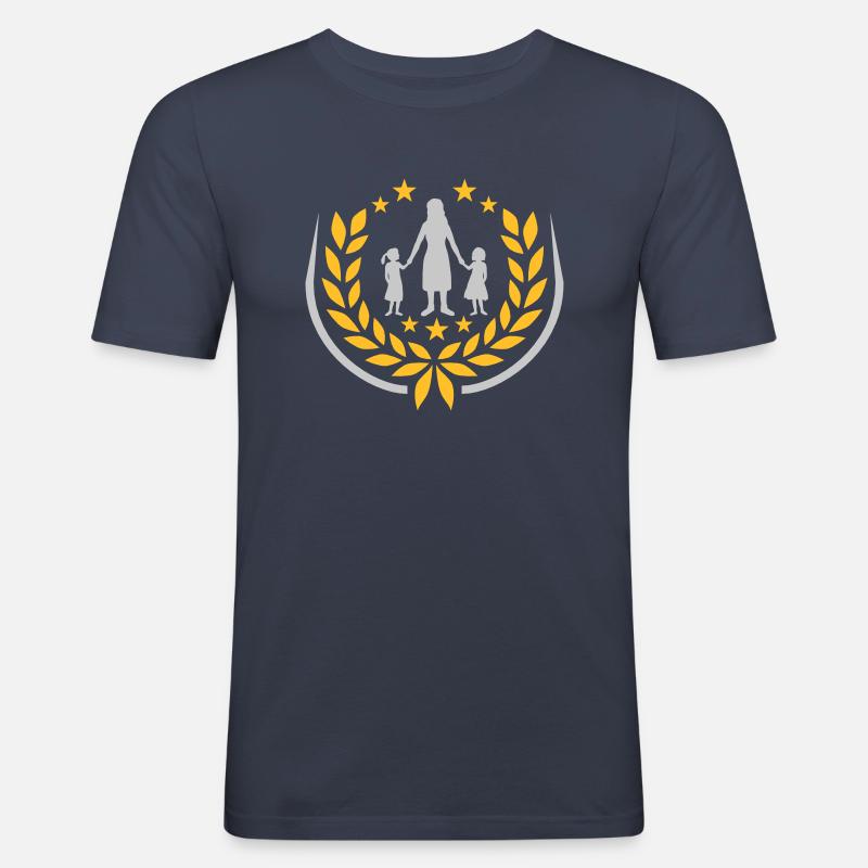 2 Töchter Mutter Lorbeerkranz - Männer Slim Fit T-Shirt - Navy