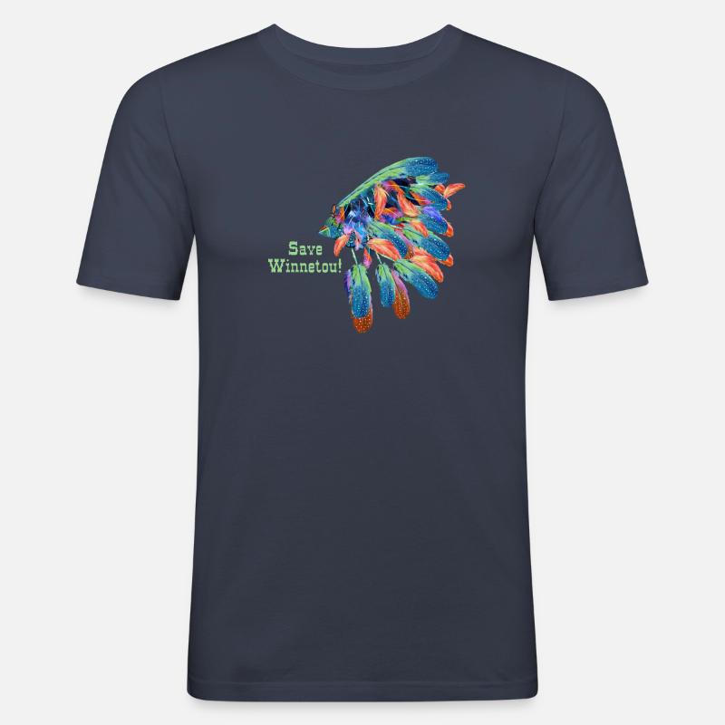 save winnetou,winnetou,indianer,Federn,Häuptling - Männer Slim Fit T-Shirt - Navy