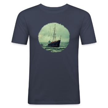 Vieux voilier - T-shirt près du corps Homme - bleu marine - Devant - Nik (191cm)