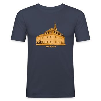 Hôtel de ville de Zschopau ville moto Monts Métallifères de Saxe - T-shirt près du corps Homme - bleu marine - Devant - Nik (191cm)