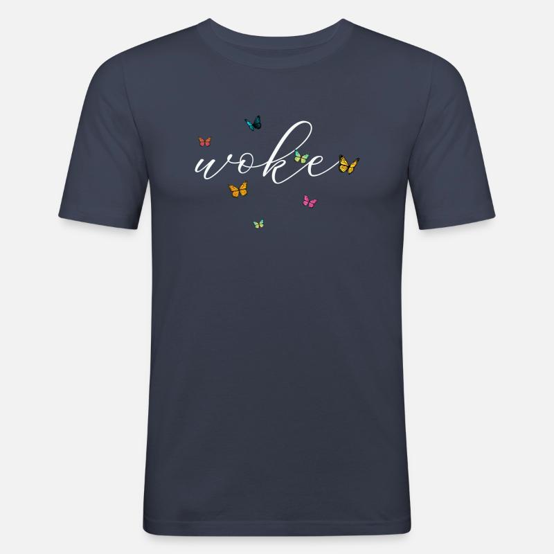 Autodérision : WOKE - T-shirt près du corps Homme - bleu marine