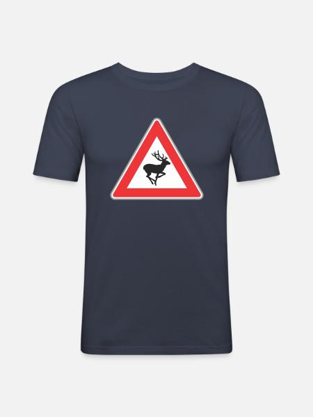 Road Sign deer - Men's Slim Fit T-Shirt - navy