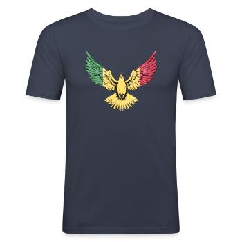 Colombe du Mali - Solidaire du Mali - T-shirt près du corps Homme - bleu marine - Devant - Nik (191cm)