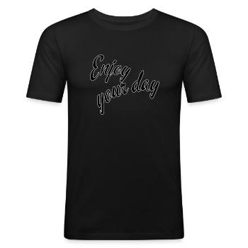 Profitez de votre journée - T-shirt près du corps Homme - noir - Devant - Nik (191cm)
