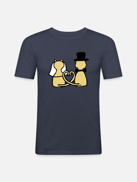 cat wedding - Men's Slim Fit T-Shirt - navy