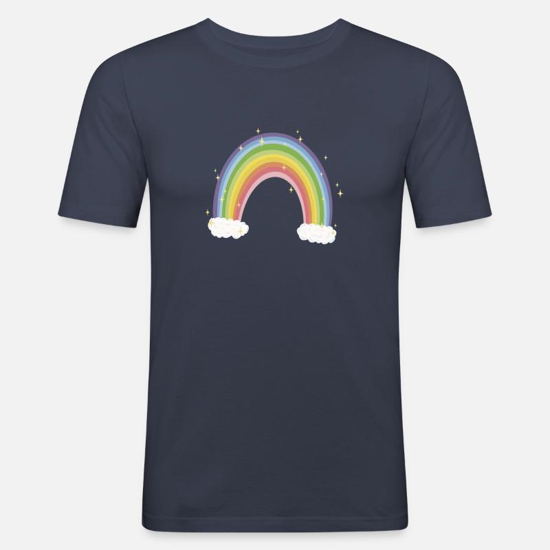 Regenbogen mit Glitzer-Sternen - Männer Slim Fit T-Shirt - Navy