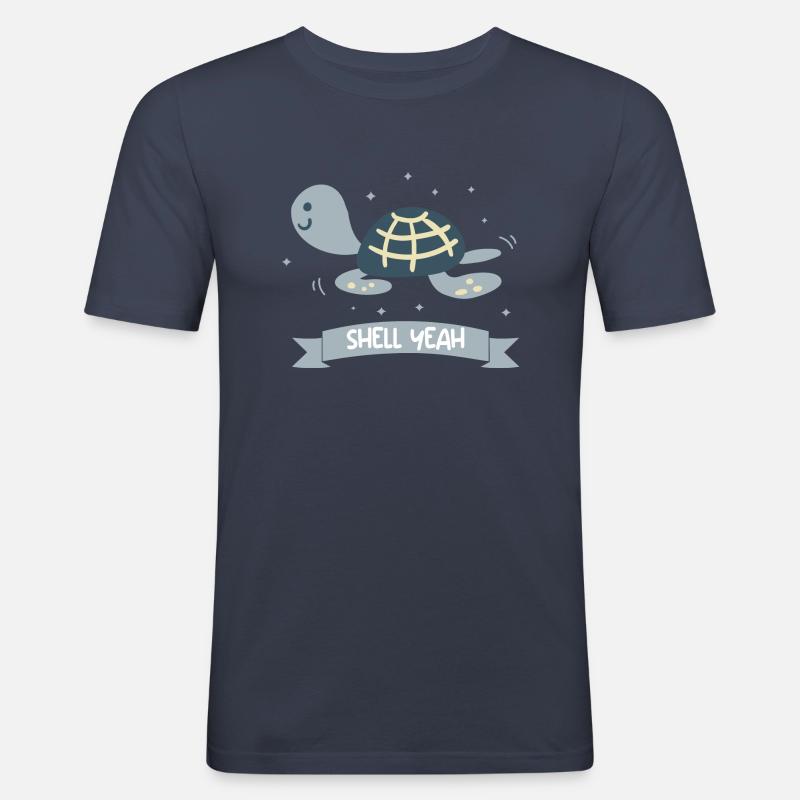 shell yeah turtle shirt - Männer Slim Fit T-Shirt - Navy