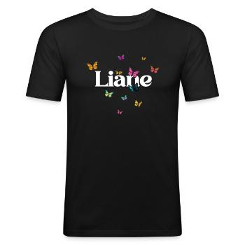 LIANE - Beautiful girl name with butterflies - Men's Slim Fit T-Shirt - black - Front - Nik (191cm)
