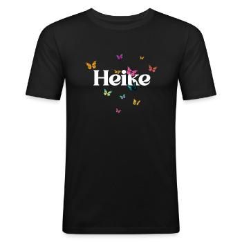 HEIKE - Beau prénom de fille avec des papillons - T-shirt près du corps Homme - noir - Devant - Nik (191cm)