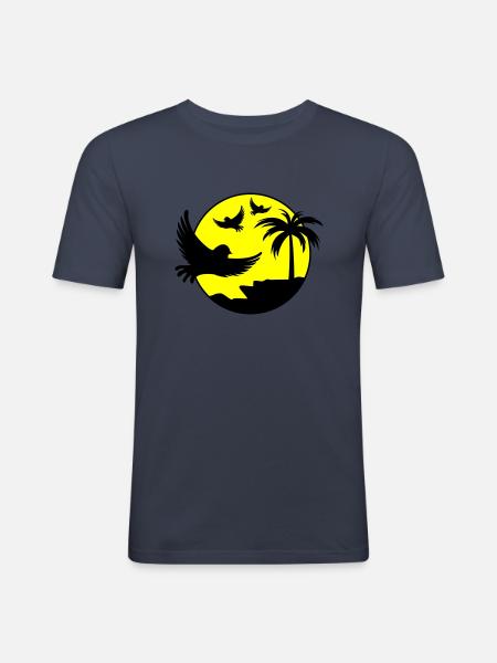 Birds Palmtree Design 2 - Men's Slim Fit T-Shirt - navy