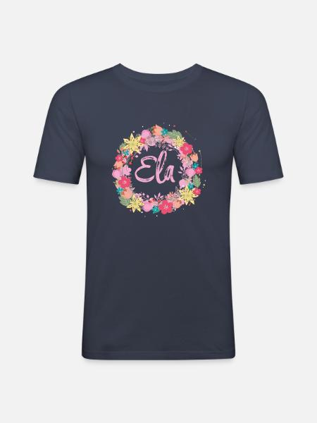 ela ,flowers,flower wreath,floral,illustration - Men's Slim Fit T-Shirt - navy