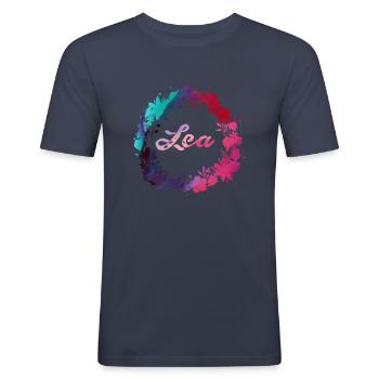 lea,flowers,flower wreath,floral,illustration - Men's Slim Fit T-Shirt - navy - Front - Nik (191cm)
