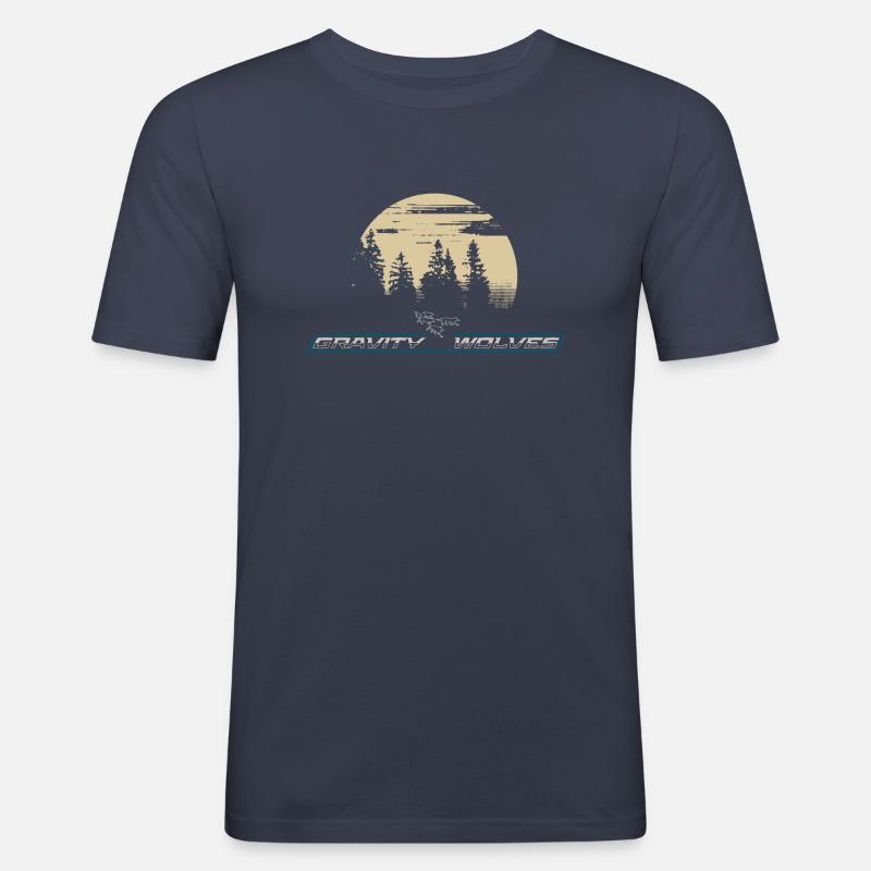 Gravity Wolves Moonlight - Männer Slim Fit T-Shirt - Navy