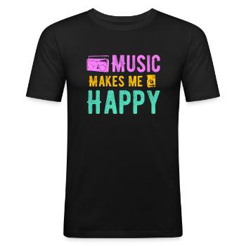 Music makes me happy - Men's Slim Fit T-Shirt - black - Front - Nik (191cm)