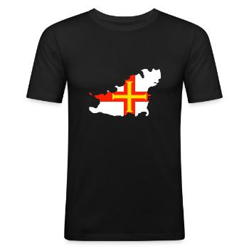 Karte und Flagge von Guernsey - Männer Slim Fit T-Shirt - Schwarz - Vorne - Nik (191cm)