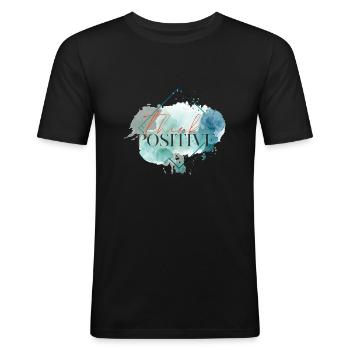 Think positive - motivational quote - Men's Slim Fit T-Shirt - black - Front - Nik (191cm)