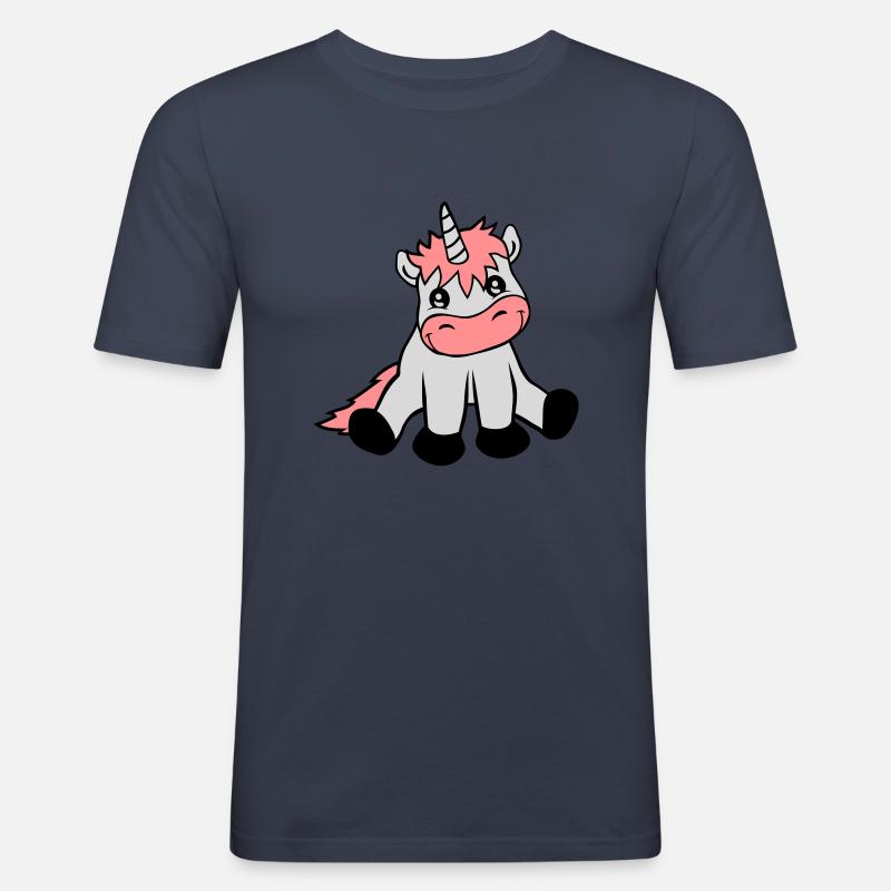 Sitzendes niedliches Einhorn - Männer Slim Fit T-Shirt - Navy
