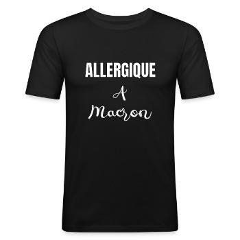 Allergique à Macron - T-shirt près du corps Homme - noir - Devant - Nik (191cm)