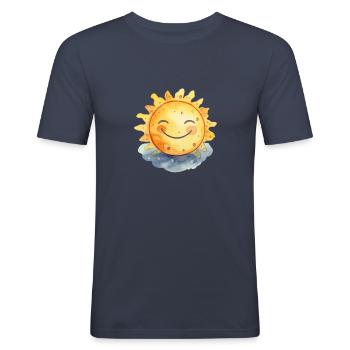 Sonnenschein - Männer Slim Fit T-Shirt - Navy - Vorne - Nik (191cm)