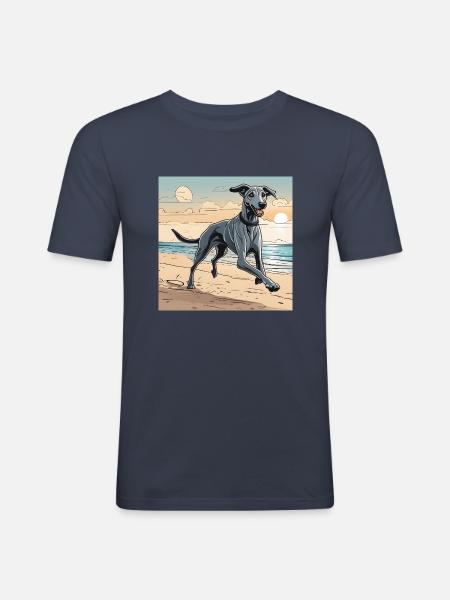 Lurcher on the Beach - Men's Slim Fit T-Shirt - navy