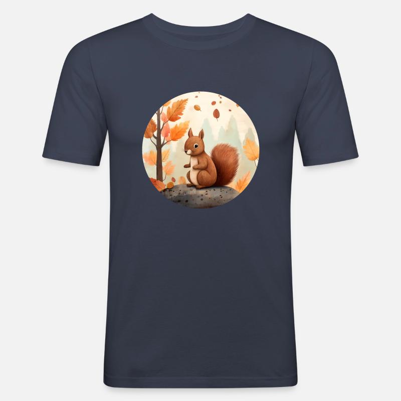 Eichhörnchen im Herbst - Männer Slim Fit T-Shirt - Navy