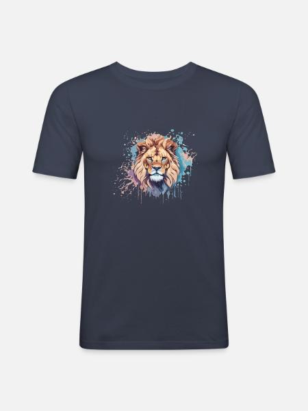 Bunter Löwe - Männer Slim Fit T-Shirt - Navy