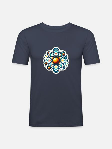 Quanten-Physik Sticker, künstlerisches Atom-Modell - Männer Slim Fit T-Shirt - Navy