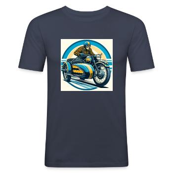 Unterwegs in die Nacht - Männer Slim Fit T-Shirt - Navy - Vorne - Nik (191cm)