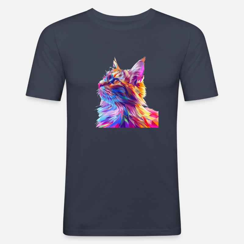 Polygon Katze Comic Style - Männer Slim Fit T-Shirt - Navy