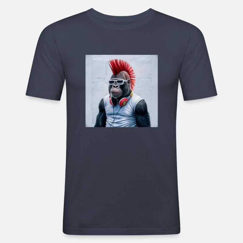 Singe avec mohawk - T-shirt près du corps Homme - bleu marine