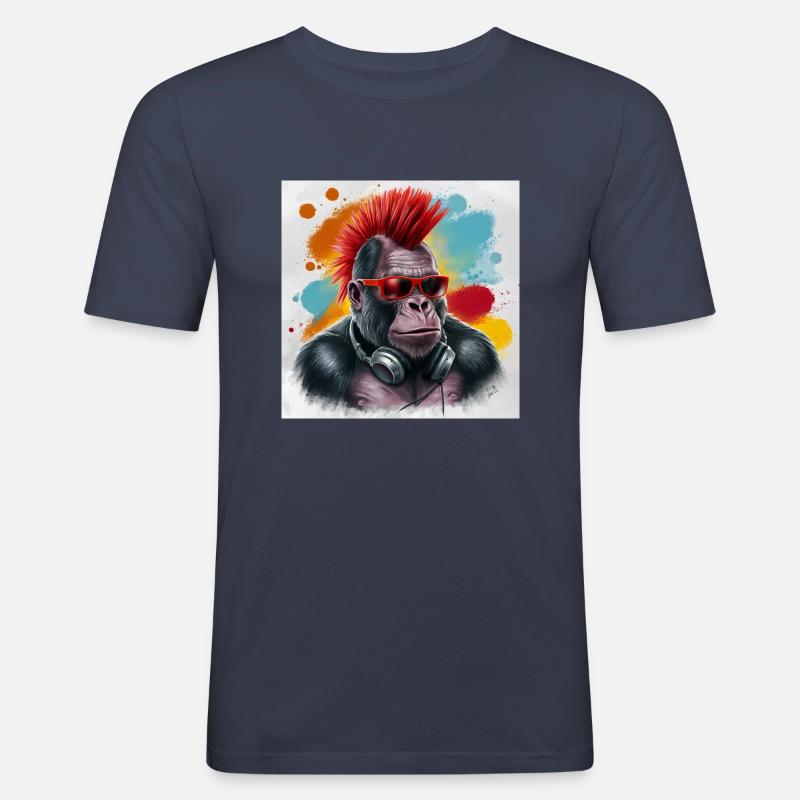 Affe mit Kopfhörer - - Männer Slim Fit T-Shirt - Navy