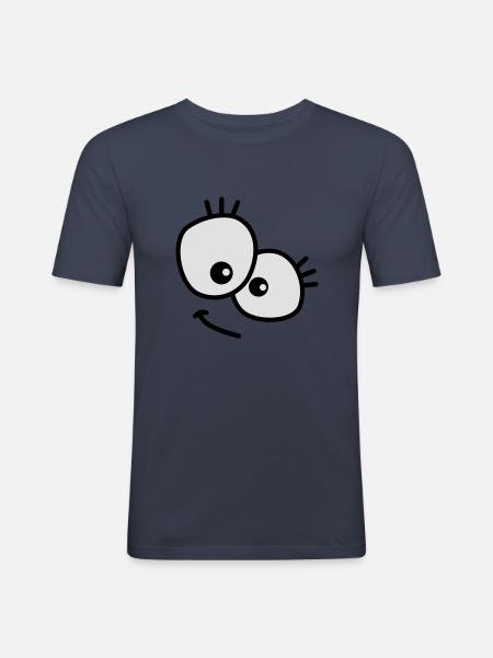 Joli visage de dessin animé avec de grands yeux - T-shirt près du corps Homme - bleu marine