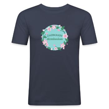Darmanin Démission - T-shirt près du corps Homme - bleu marine - Devant - Nik (191cm)