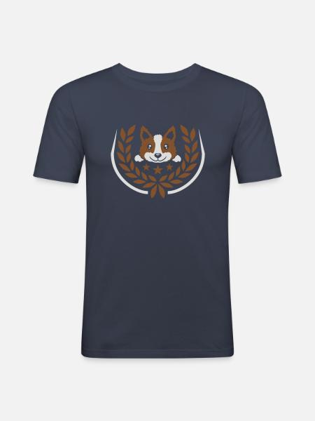 Emblem laurel wreath dog design - Men's Slim Fit T-Shirt - navy