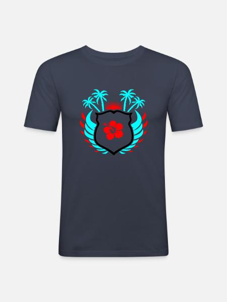Paradis Fleur d’Hibiscus - T-shirt près du corps Homme - bleu marine