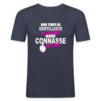 Temps de gentillesse expiré mode connasse - T-shirt près du corps Homme - bleu marine - Devant - Nik (191cm)
