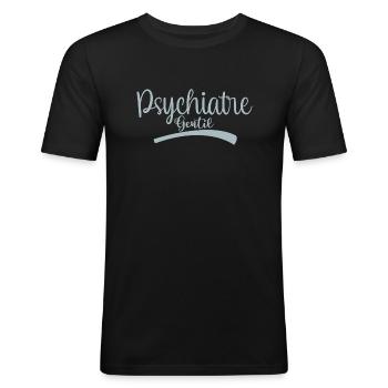 Psychiatre Gentil - T-shirt près du corps Homme - noir - Devant - Nik (191cm)
