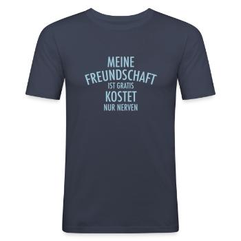 Amitié drôle disant cadeau d'ami - T-shirt près du corps Homme - bleu marine - Devant - Nik (191cm)