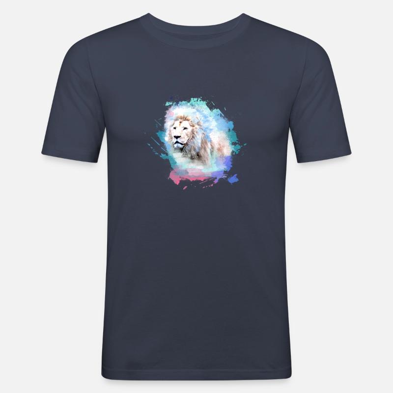 weisser löwe,löwe,bunt,graffiti,malerei - Männer Slim Fit T-Shirt - Navy