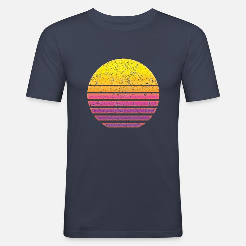 Sonne Synthwave Retro - Männer Slim Fit T-Shirt - Navy