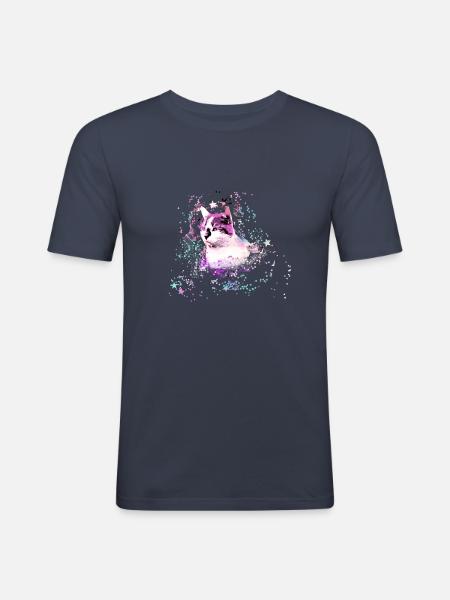 katze,bunt,,aquarell,kunst,malerei,graffiti,sterne - Männer Slim Fit T-Shirt - Navy