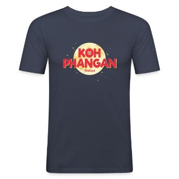 Koh Phangan avec Moon Vintage Island Thailand Retro - T-shirt près du corps Homme - bleu marine - Devant - Nik (191cm)