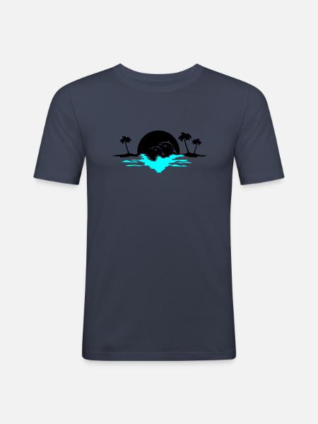 sunset dolphins - Men's Slim Fit T-Shirt - navy