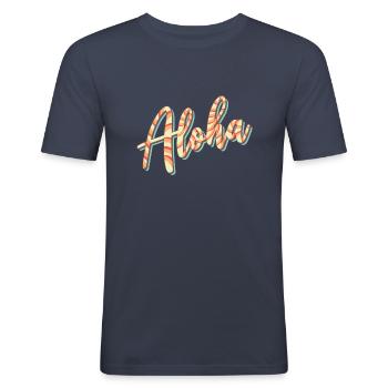 Aloha - Männer Slim Fit T-Shirt - Navy - Vorne - Nik (191cm)