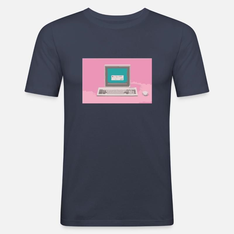 Pink Computer Y2K Retrowave - Männer Slim Fit T-Shirt - Navy
