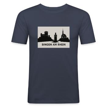 Bingen am Rhein - Männer Slim Fit T-Shirt - Navy - Vorne - Nik (191cm)