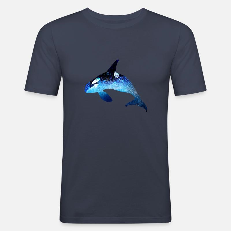 wal,blau,fisch,malerei,kunst,blau,meer - Männer Slim Fit T-Shirt - Navy